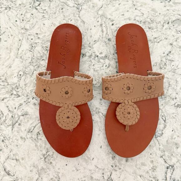 Jack Rogers Sandals Women’s Size 6 Leather Tan Camel Wedge Flip Flop EUC - Picture 3 of 12